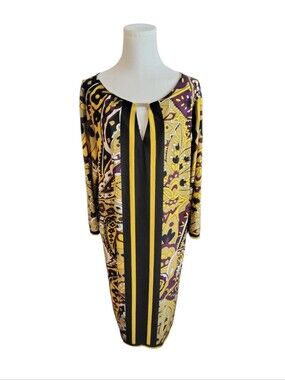 Blooming Rose Mustard Yellow Black Paisley Straight Line Ethnic Dress Size 3X